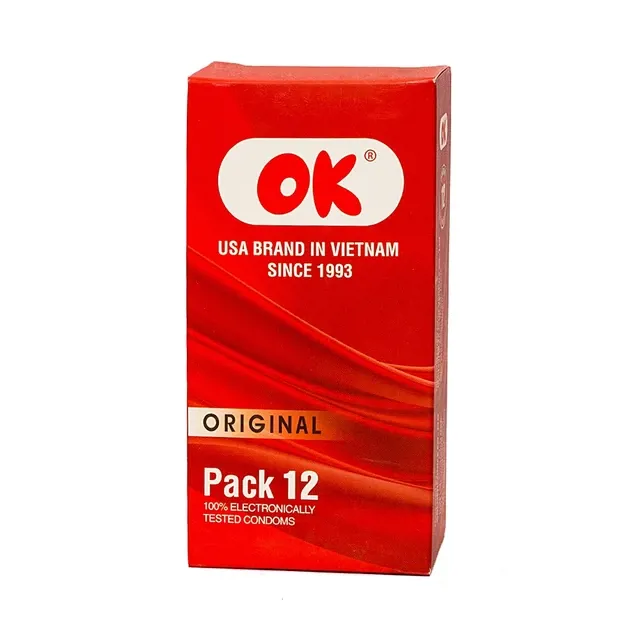 Bao cao su OK Original không mùi, bổ sung chất bôi trơn và không chứa chất diệt tinh trùng (12 cái)