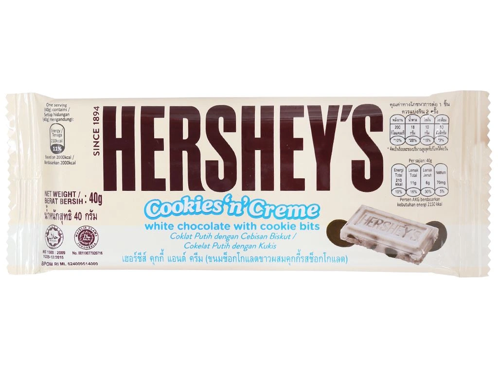 Socola trắng nhân bánh quy Hershey's thanh 40g