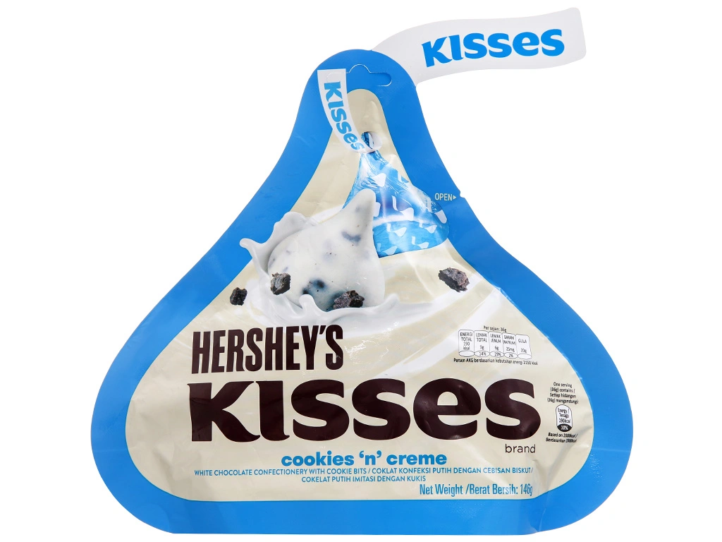 Socola trắng với bánh quy Hershey's Kisses Cookies 'n' Creme gói 146g