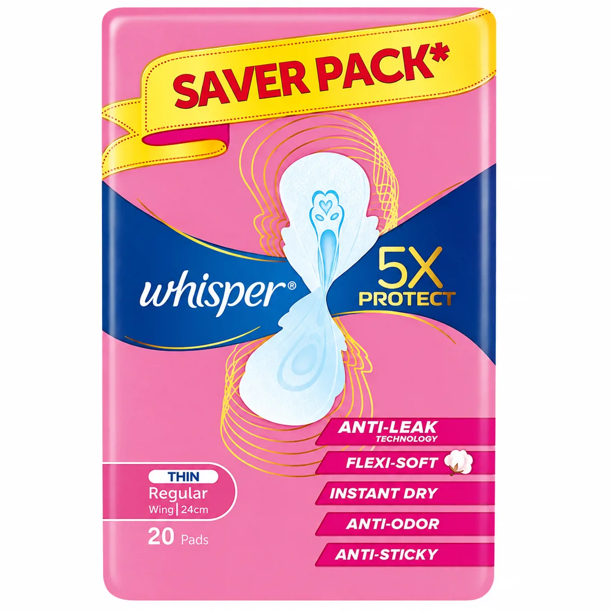 Băng Vệ Sinh Whisper 5X Bảo Vệ Siêu Mỏng 24cm 20 Miếng