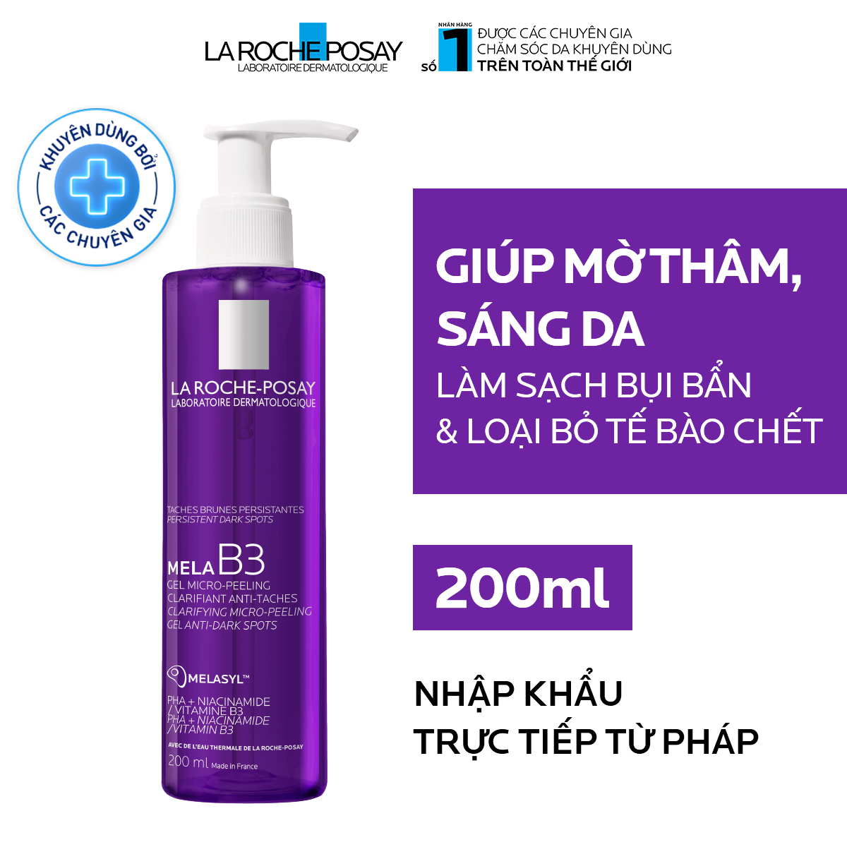 Sữa rửa mặt La Roche-Posay Mela B3 Gel Micro-Peeling Clarifying 200ml mờ thâm nám, dưỡng da sáng và đều màu