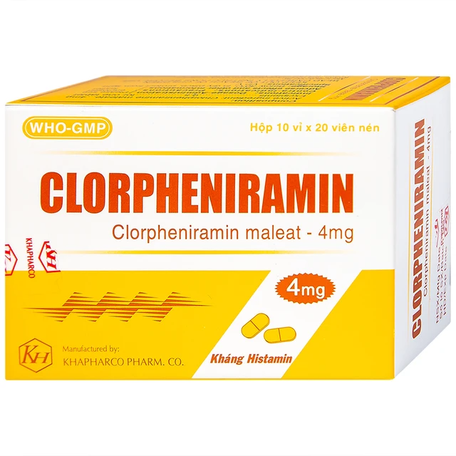 Clorpheniramin 4mg Khapharco (Hộp 10 vỉ x 20 viên)