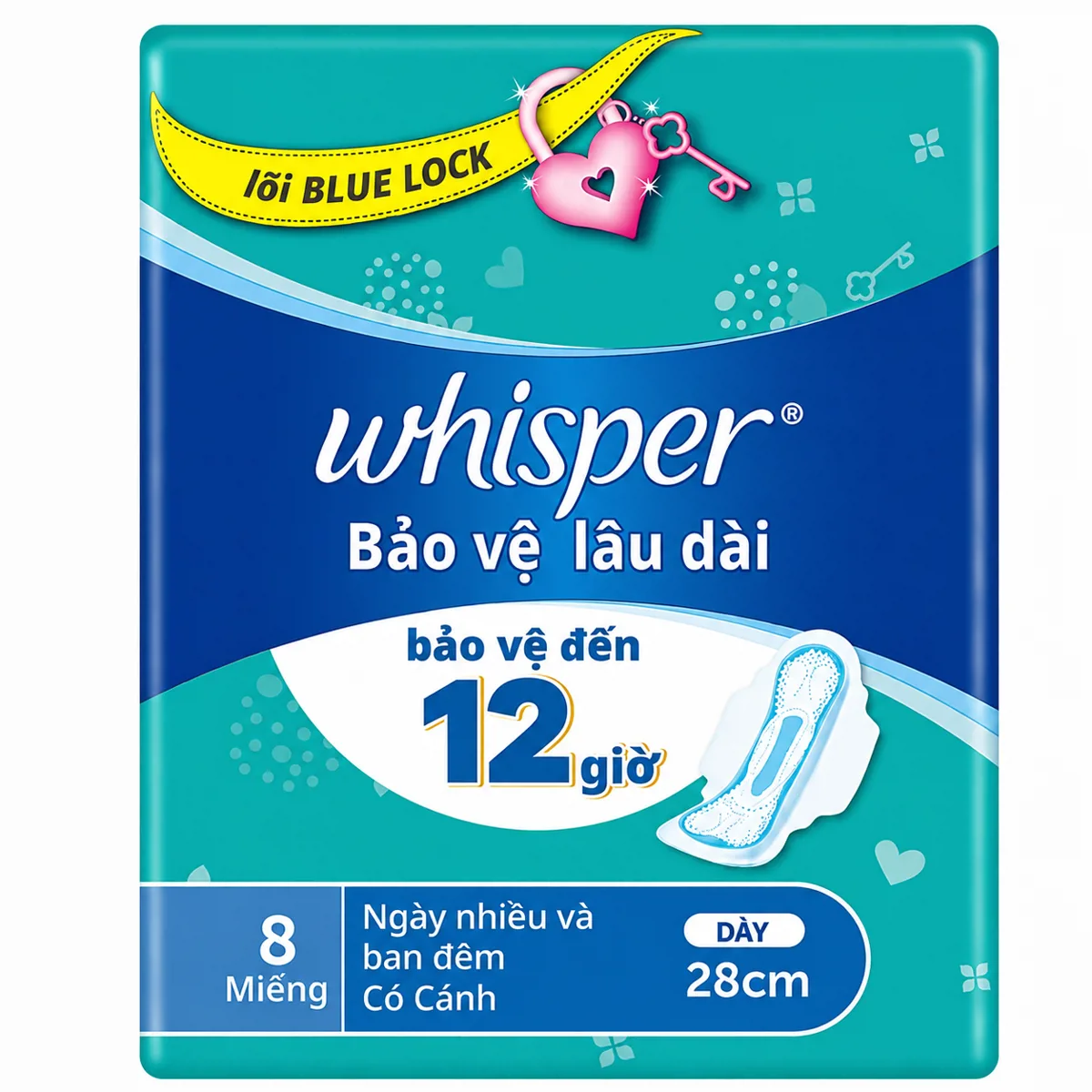 Băng Vệ Sinh Whisper Bảo Vệ Lâu Dài 28cm 8 Miếng