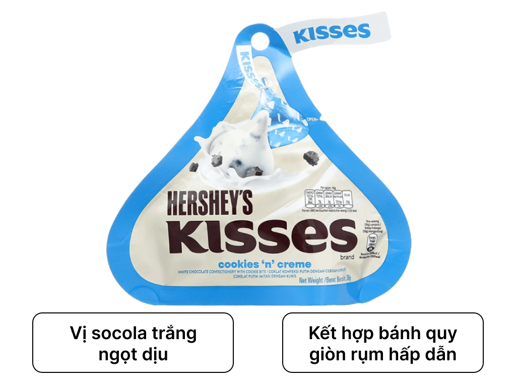Socola trắng với bánh quy Hershey's Kisses Cookies 'n' Creme gói 36g