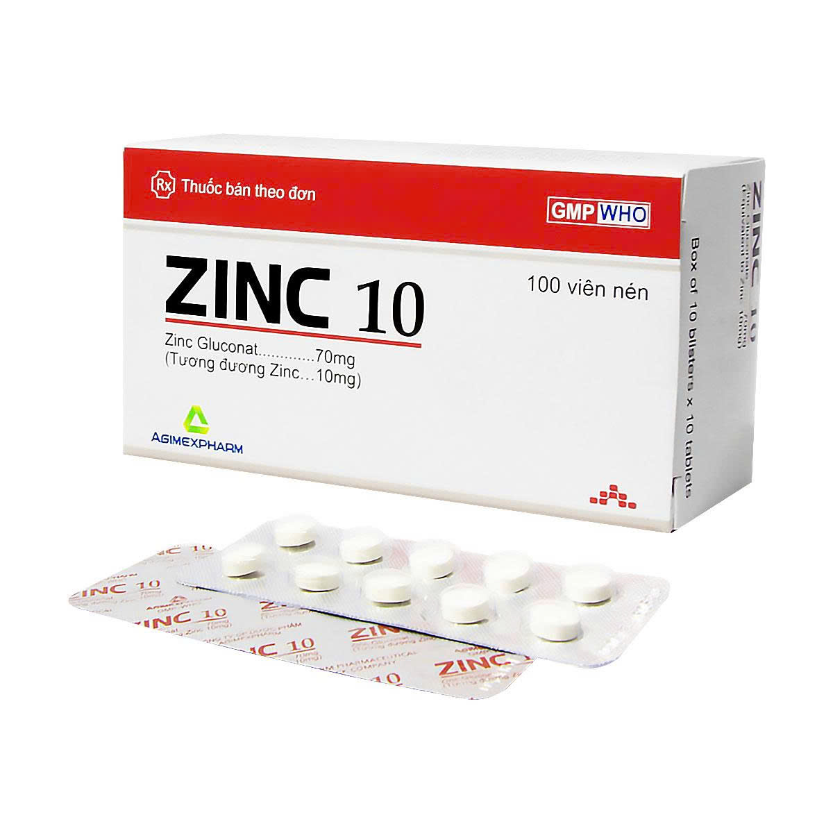 Thuốc Zinc 10 Agimexpharm dự phòng và điều trị thiếu kẽm (10 vỉ x 10 viên)