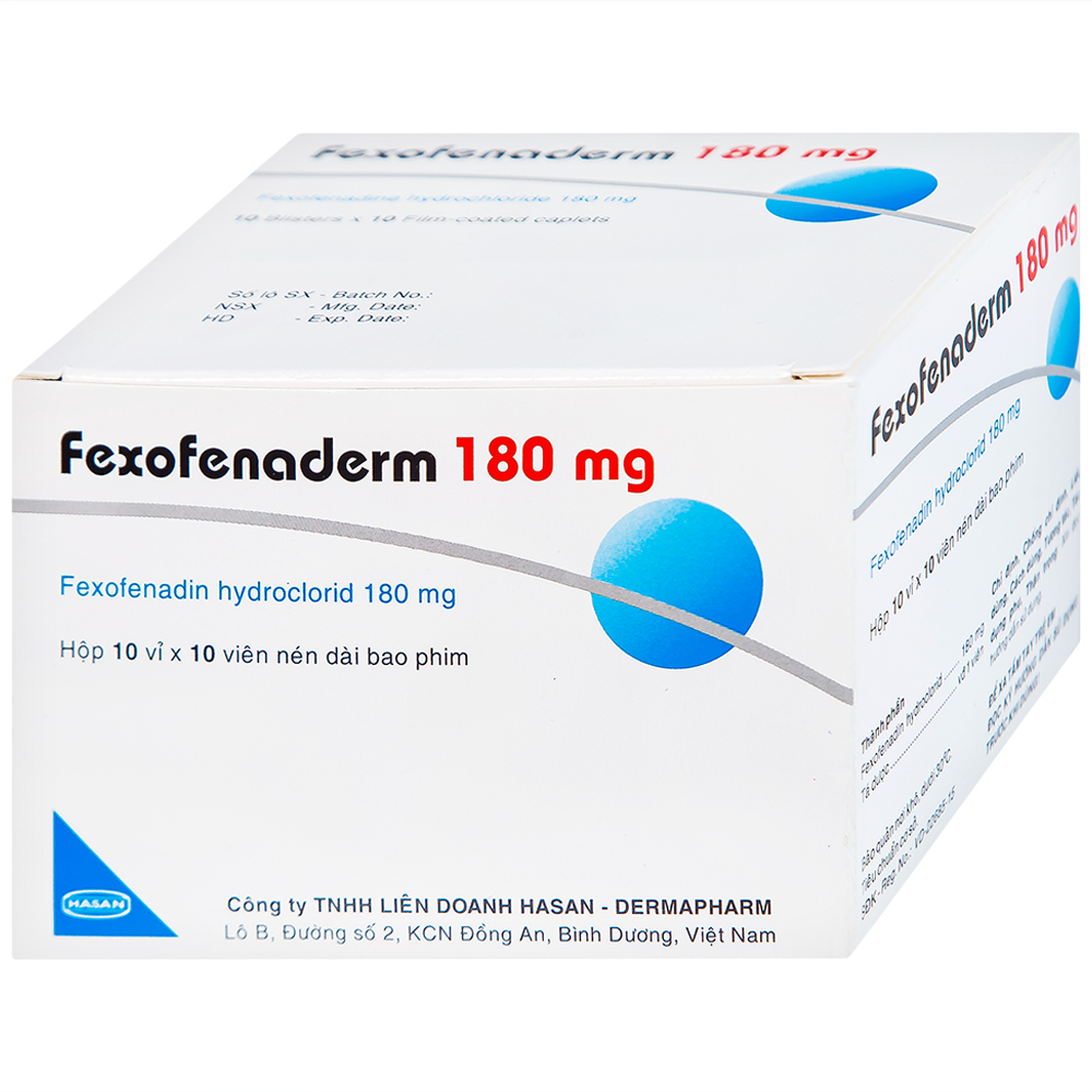 Thuốc Fexofenaderm 180mg Hasan (10 vỉ x 10 viên)