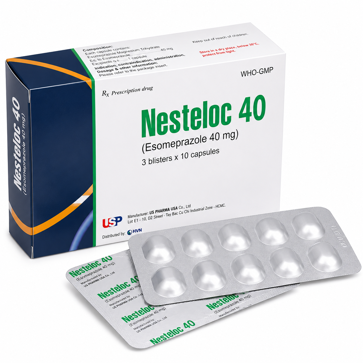 Thuốc Nesteloc 40 dùng ức chế bài tiết dịch vị acid dạ dày (3 vỉ x 10 viên)