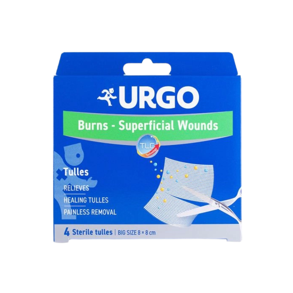 Gạc lưới tiệt trùng cho vết thương nông Urgo Burn-Superficial Wounds hộp 4 miếng 8cmx8cm