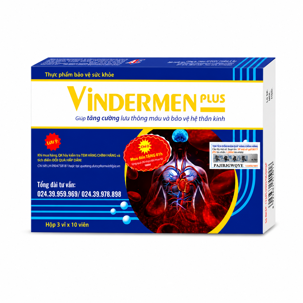 Viên uống Vindermen Plus Vinh Gia (3 vỉ x 10 viên)