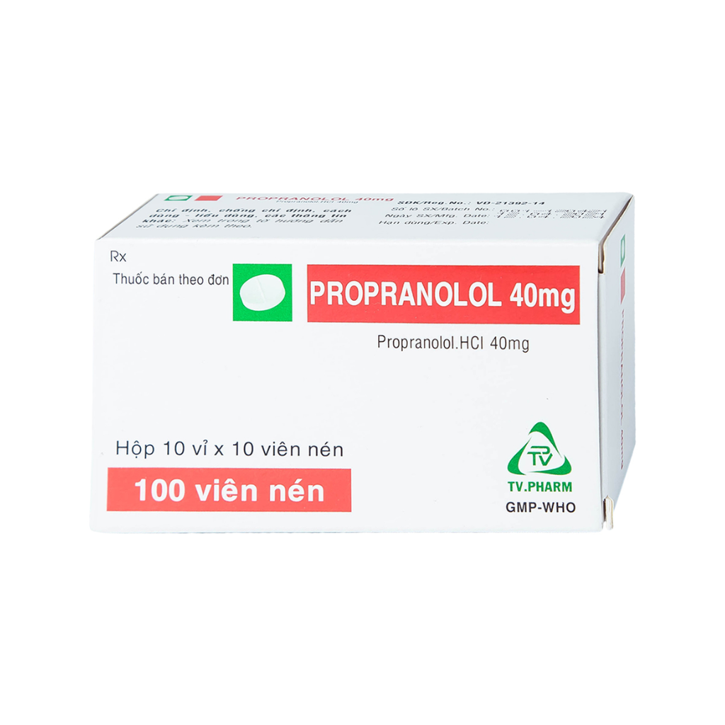 Propranolol 40mg TV.Pharm (Hộp 10 vỉ x 10 viên)