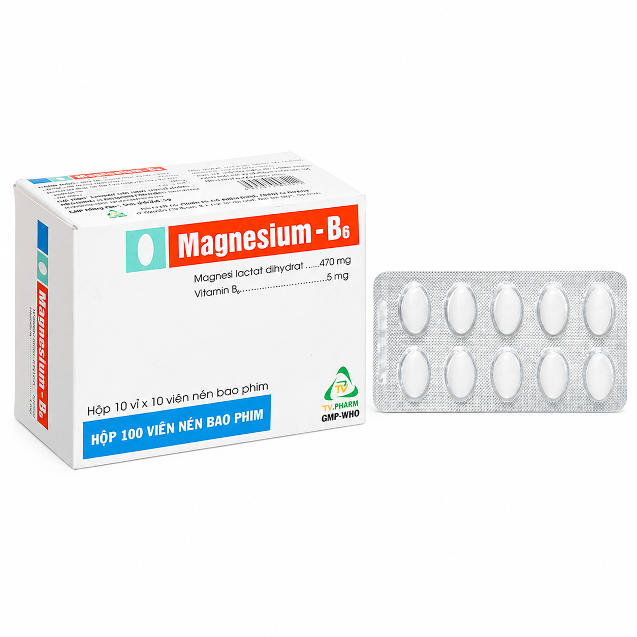 Magnesium - B6 TV.Pharm làm giảm các triệu chứng thiếu hụt magnesi (10 vỉ x 10 viên)
