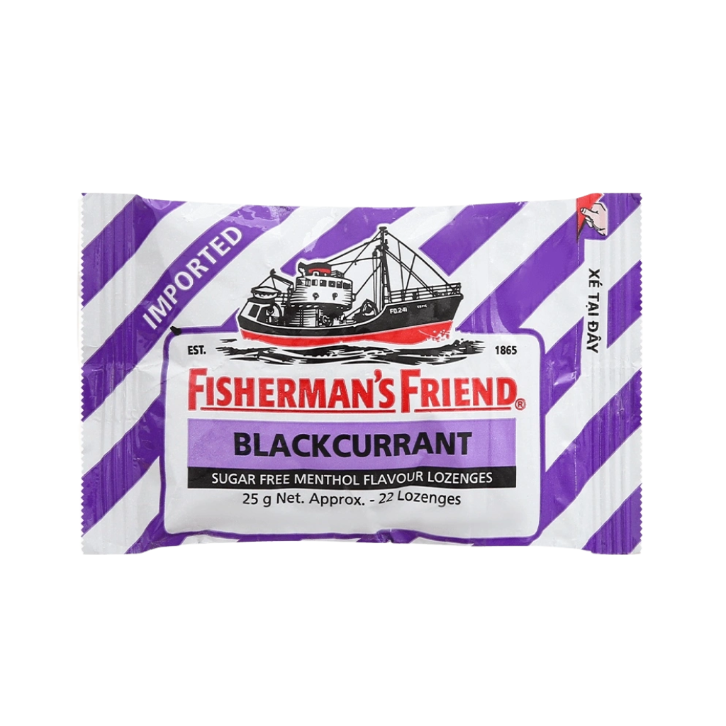 Kẹo cay con tàu không đường Fisherman's Friend vị menthol hương lý chua đen gói 25g