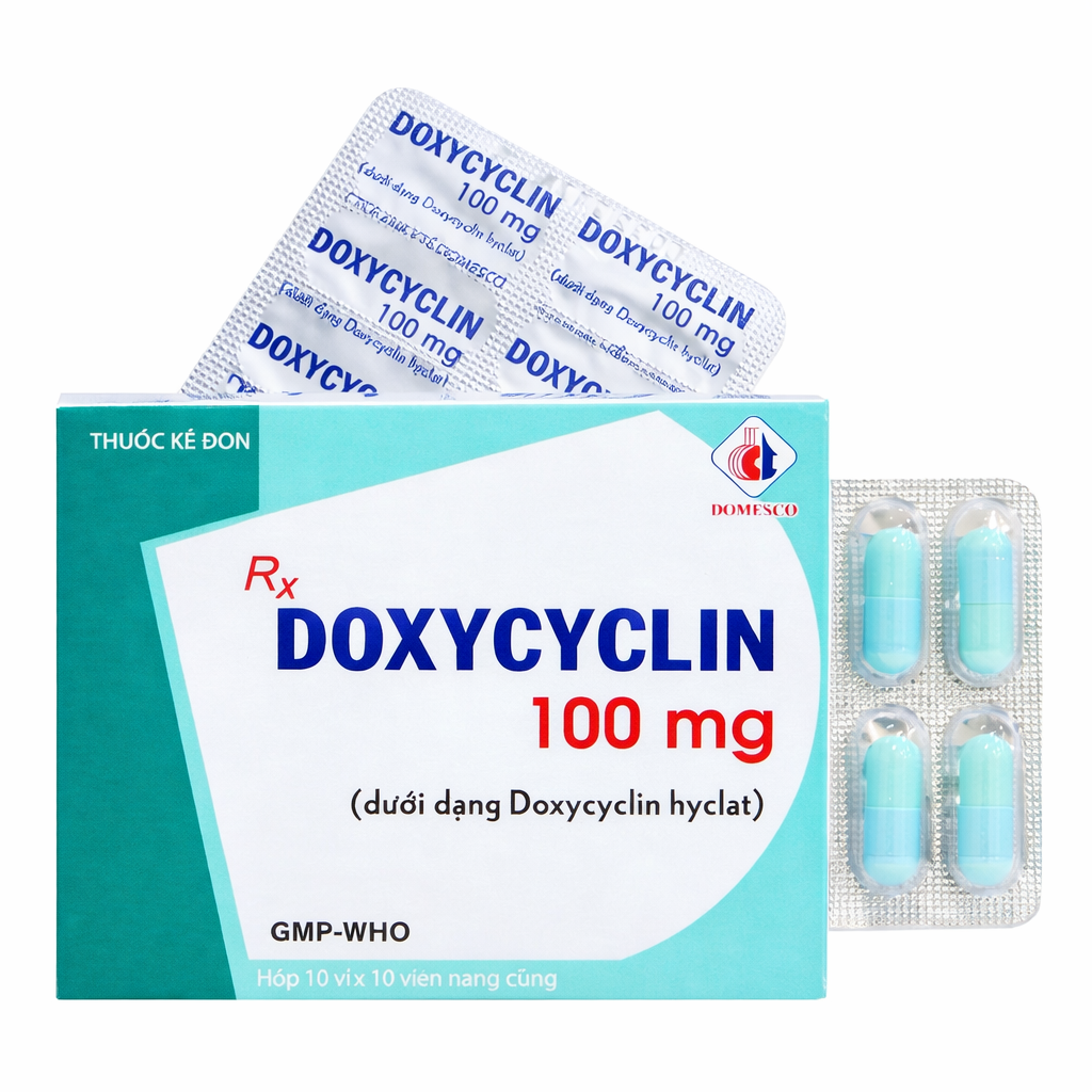 Doxycyclin 100mg Domesco (Hộp 10 vỉ x 10 viên)
