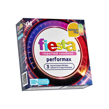 Bao Cao Su Fiesta Perfomax (53mm) - Kéo Dài Thời Gian Thời Gian Quan Hệ (Hộp 3 Cái)