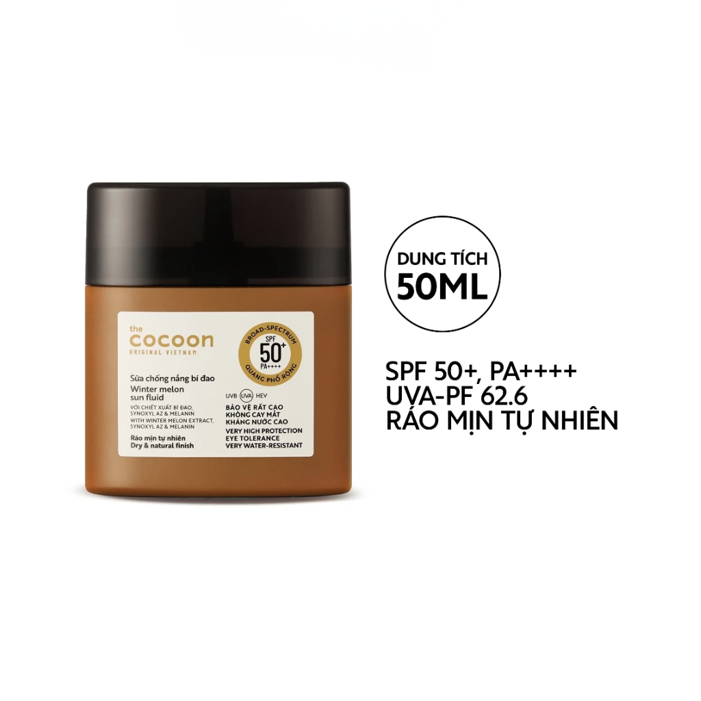 Sữa chống nắng bí đao - Ráo mịn tự nhiên SPF 50+, UVA-PF 62.6 Cocoon 50ml
