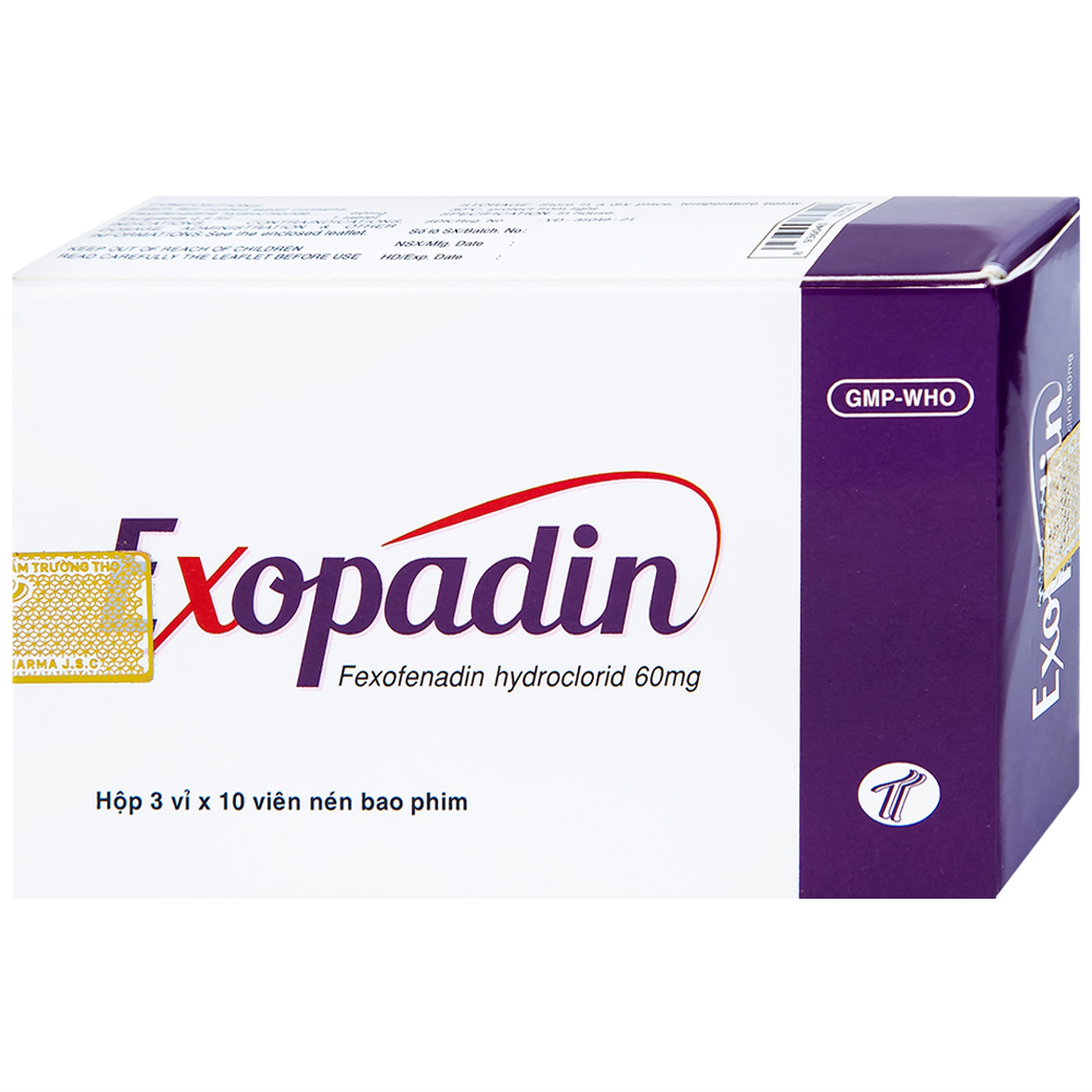 Exopadin 60mg Trường Thọ (Hộp 3 vỉ x 10 viên)