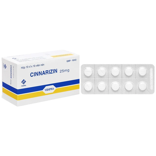 Cinnarizin 25mg Vidipha (Hộp 10 vỉ x 10 viên)
