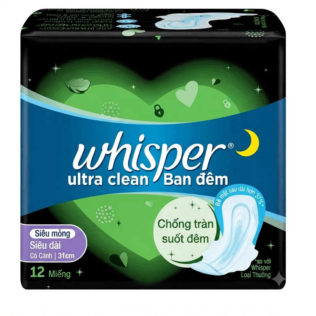 Băng Vệ Sinh Whisper Ultra Đêm Cánh 12 Miếng