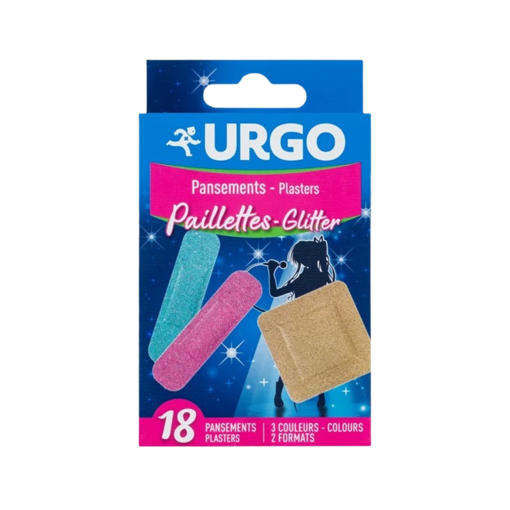 Băng cá nhân thời trang URGO Paillettes Glitters bảo vệ vết thương nhỏ 2 size (Hộp 18 miếng)