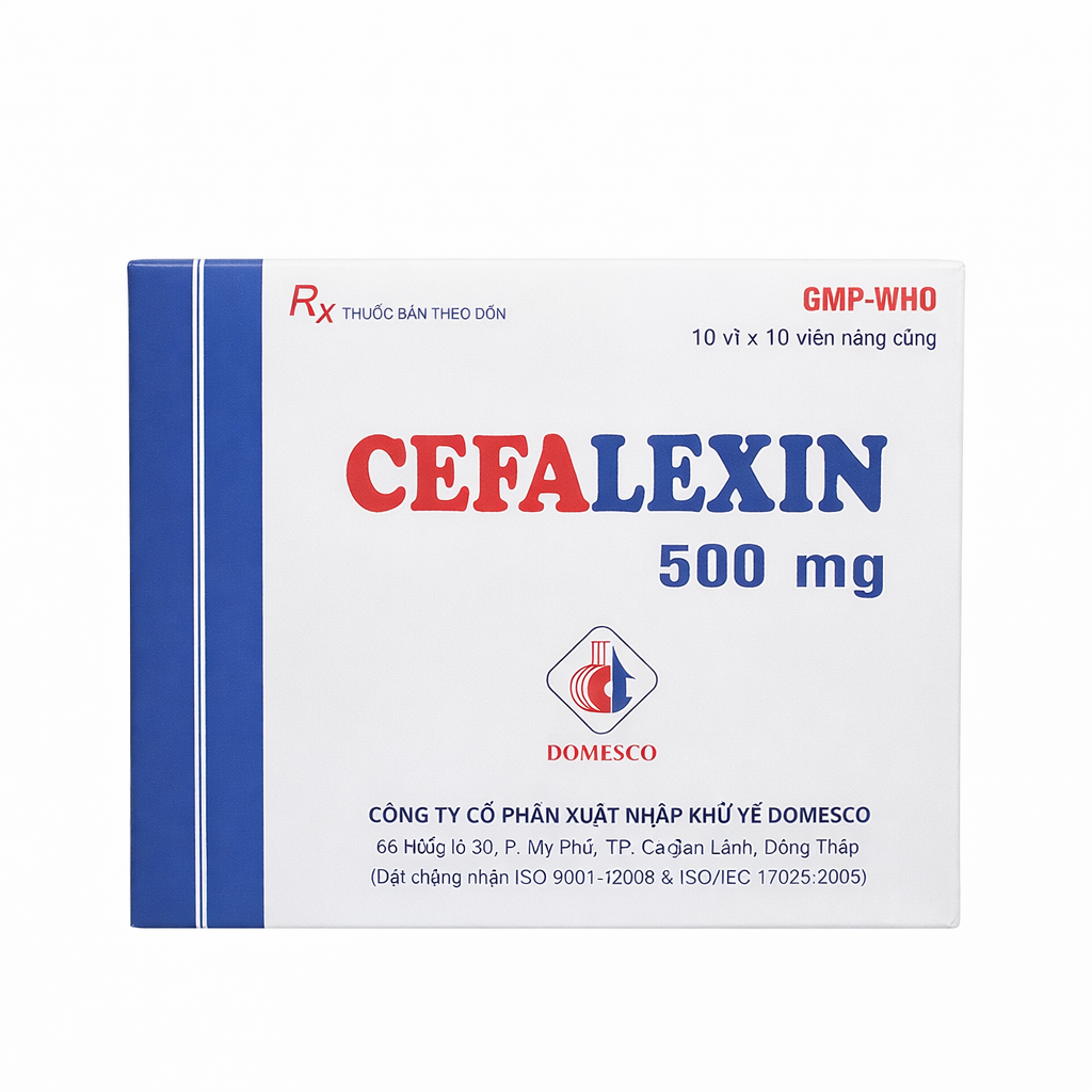 Cefalexin 500mg (Hộp 10 vỉ x 10 viên)