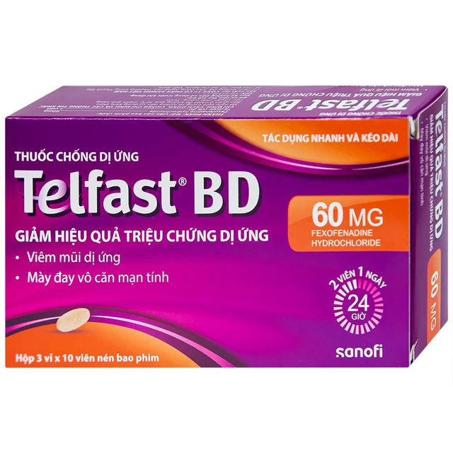 Telfast BD 60mg Sanofi (Hộp 3 vỉ x 10 viên)