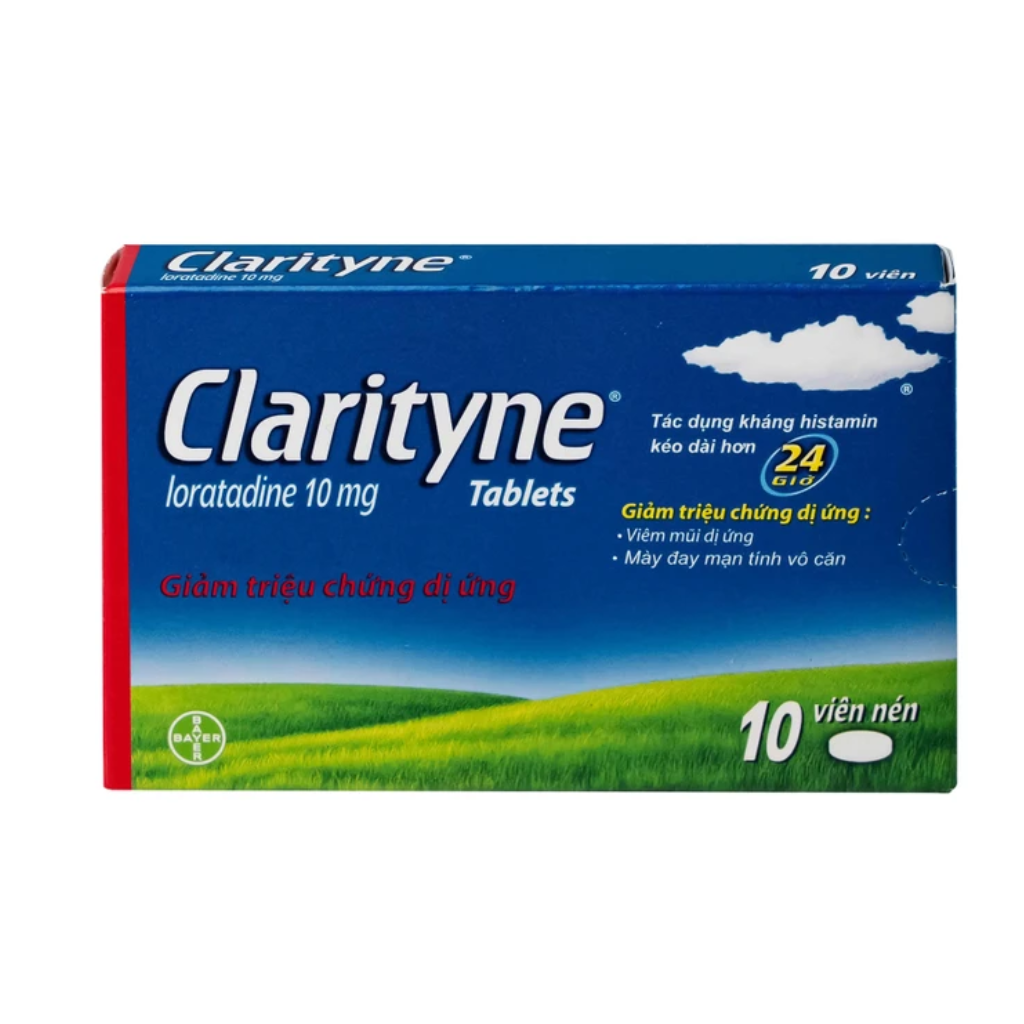 Thuốc Clarityne 10mg Bayer giảm các triệu chứng do viêm mũi dị ứng và mày đay mạn tính vô căn