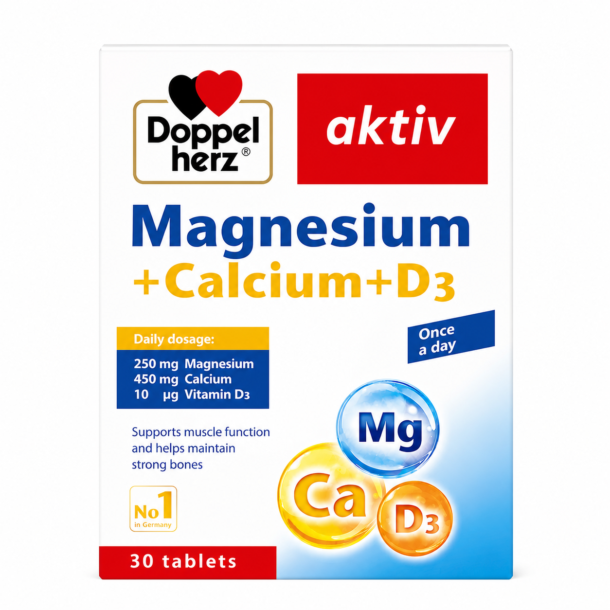 Viên Uống Bảo Vệ Sức Khỏe Doppelherz - Magnesium + Calcium + D3 (Hộp 30 Viên)