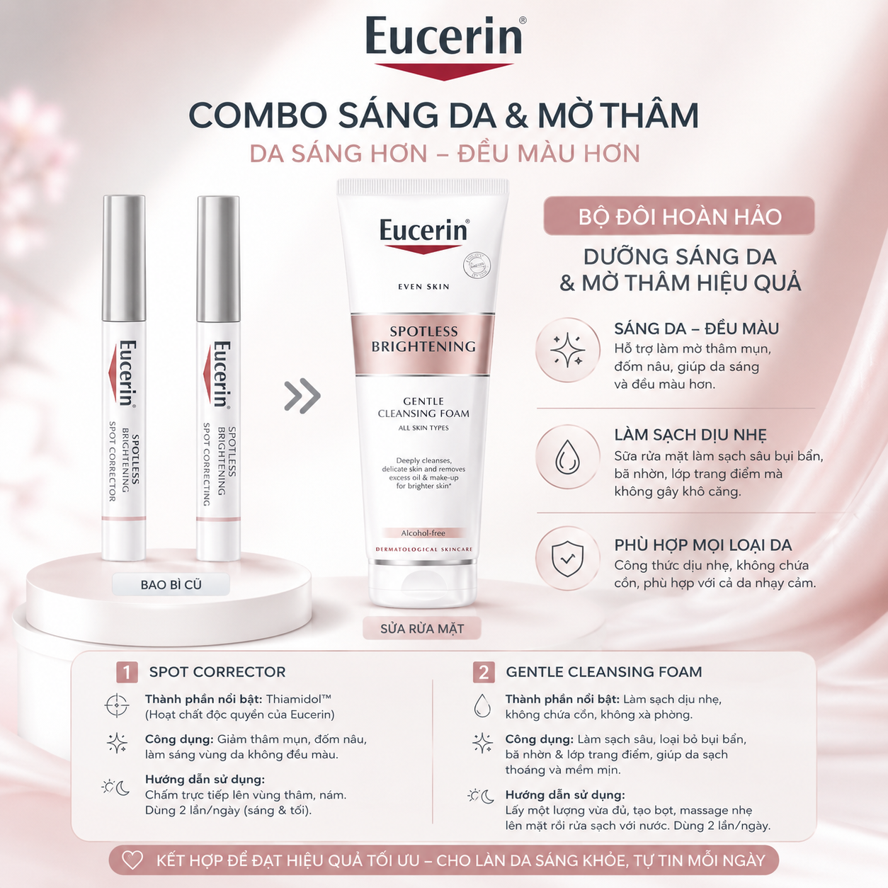 Combo Tinh Chất Hỗ Trợ Giảm Thâm Nám Eucerin +Sữa rửa mặt trắng da Eucerin 