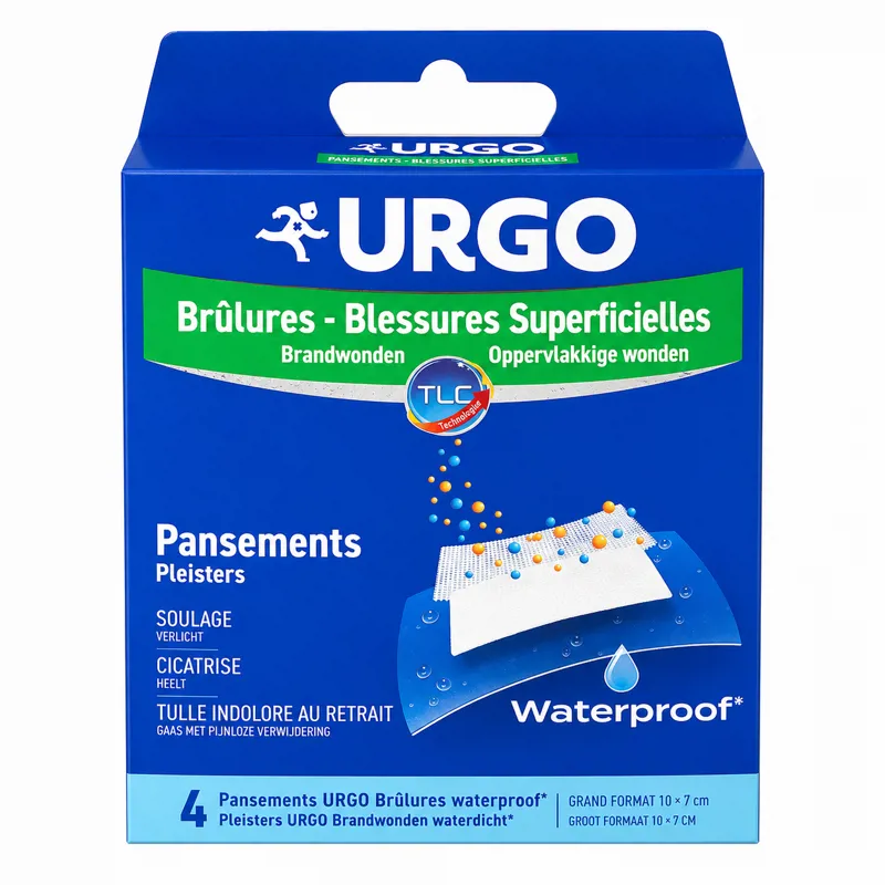 Băng cá nhân Urgo Brulures Waterproof 10x7cm (Hộp 4 miếng)