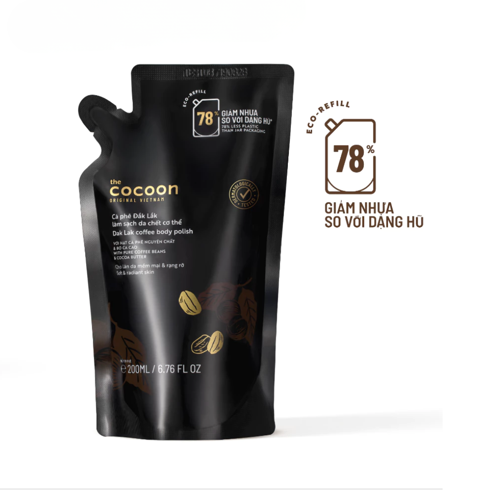 Túi Refill - Tẩy da chết cơ thể cà phê Đắk Lắk Cocoon cho làn da mềm mại và rạng rỡ 200ml