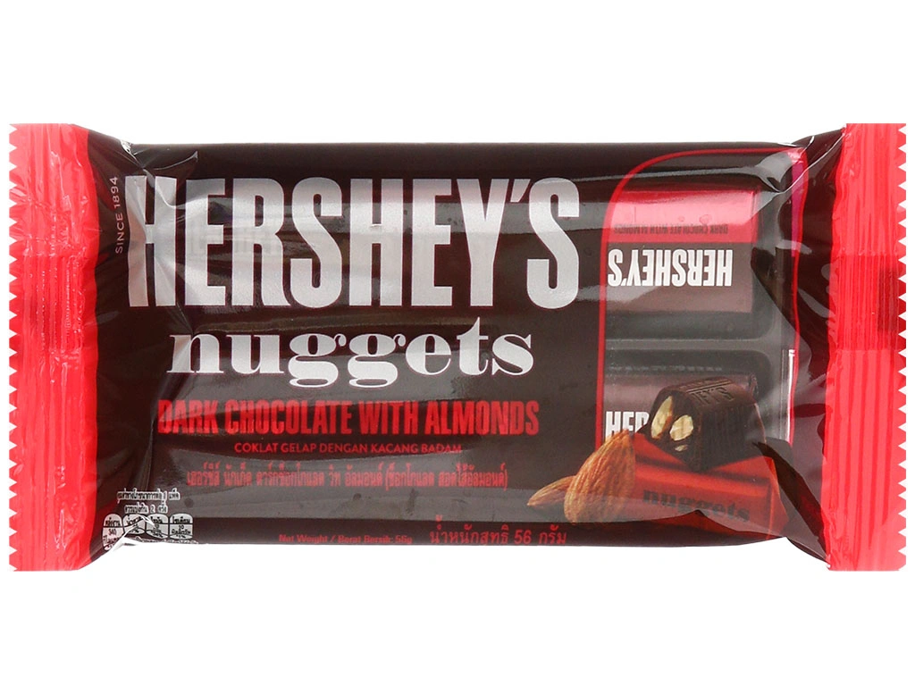Socola đen nhân hạnh nhân Hershey's Nuggets gói 56g
