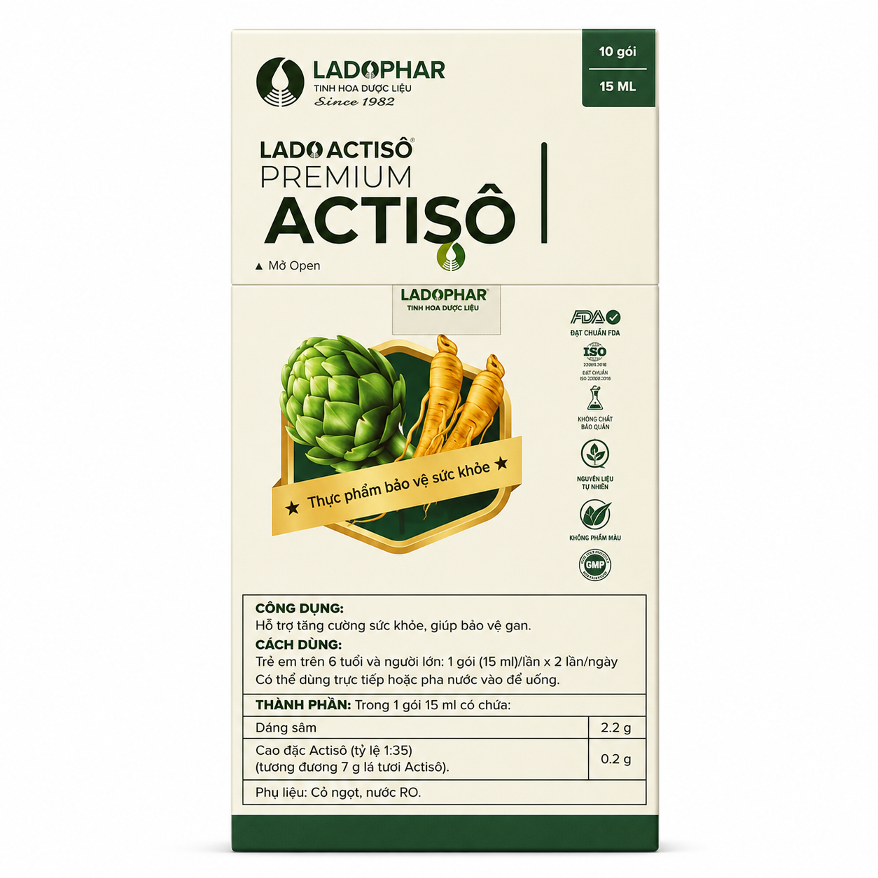 Viên Uống Ladophar Cao Nước Actiso Premium (Hộp 10 gói)