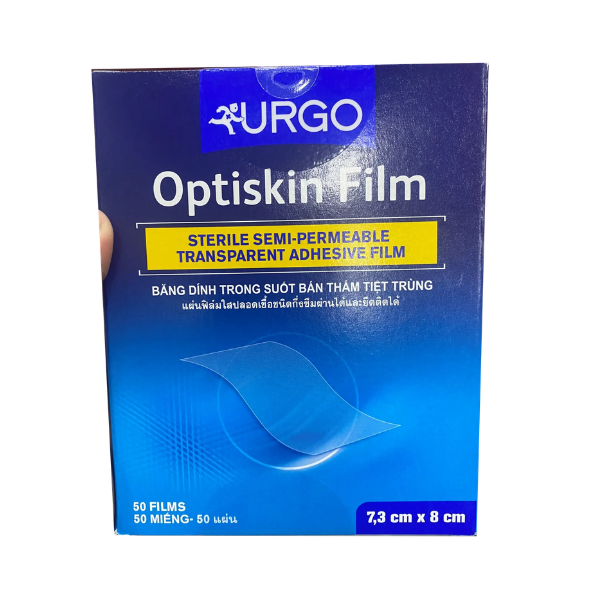 Băng dính trong suốt bán thấm tiệt trùng Urgo Optiskin Film hộp 50 miếng 7.3cm x 8cm