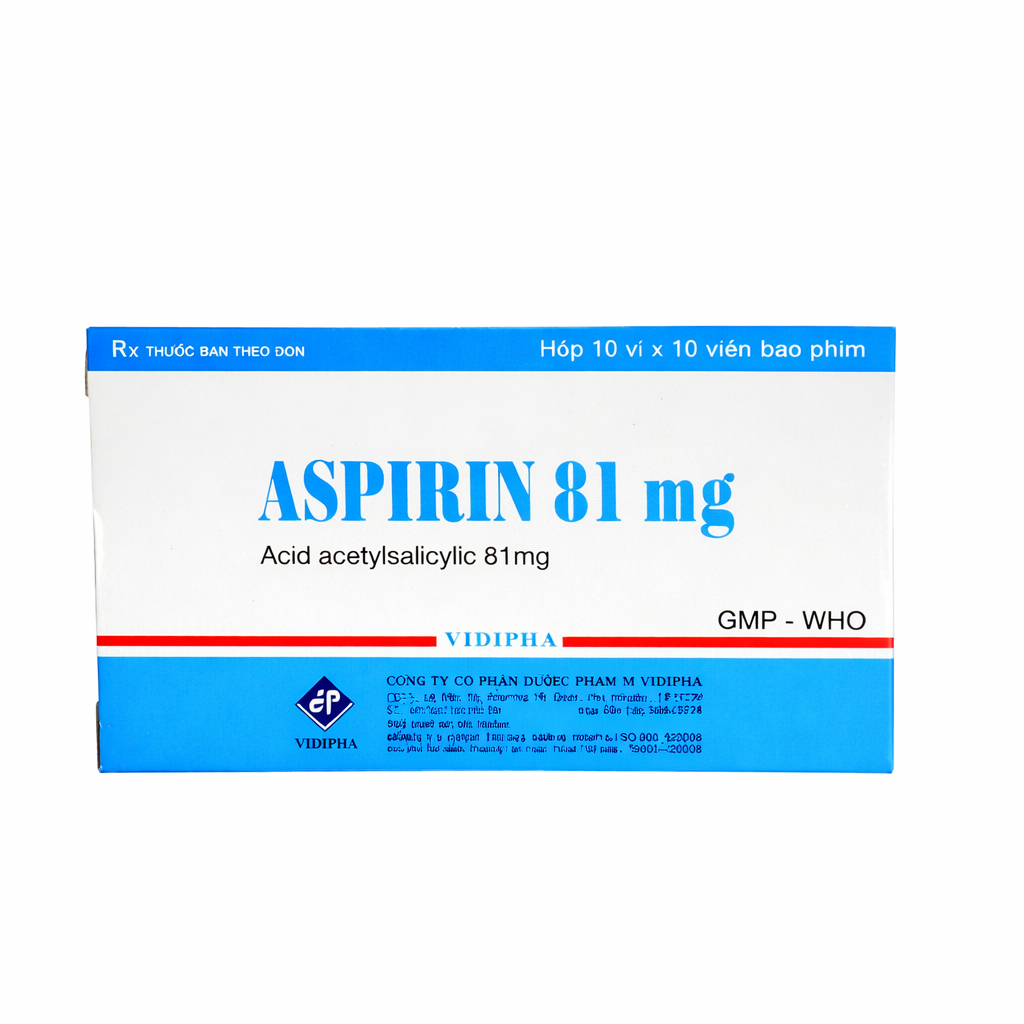 Aspirin 81mg Vidipha (Hộp 50 vỉ x 10 viên)