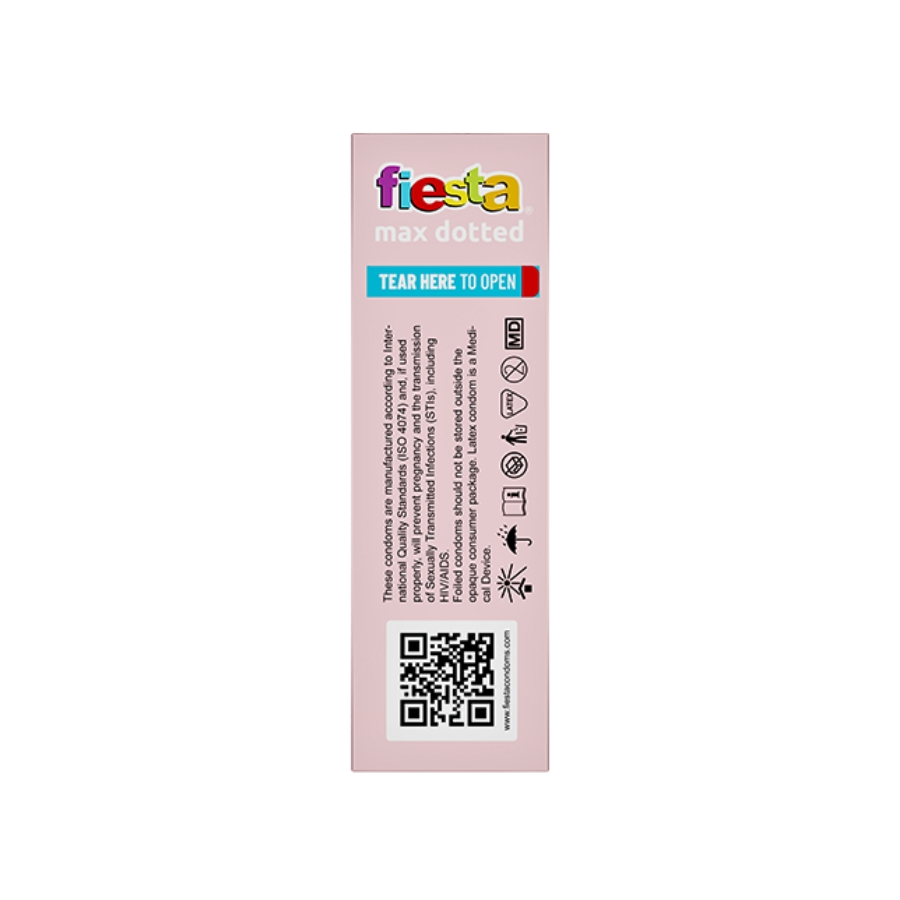 Bao Cao Su Fiesta Max Dotted (53mm) – Gai Siêu Lớn (Hộp 3 Cái)