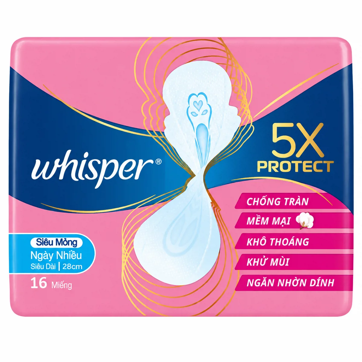 Băng Vệ Sinh Whisper 5X Bảo Vệ Siêu Mỏng 28cm 16 Miếng
