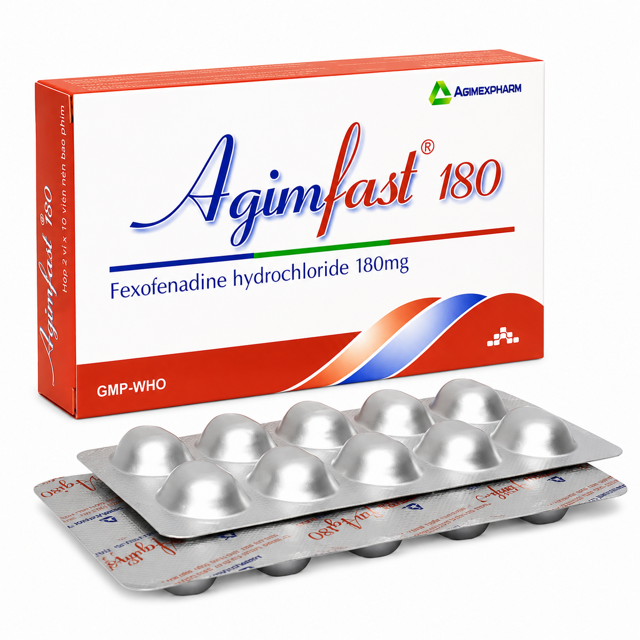 Thuốc Agimfast 180 Agimexpharm điều trị viêm mũi dị ứng, mày đay mạn tính vô căn (2 vỉ x 10 viên)