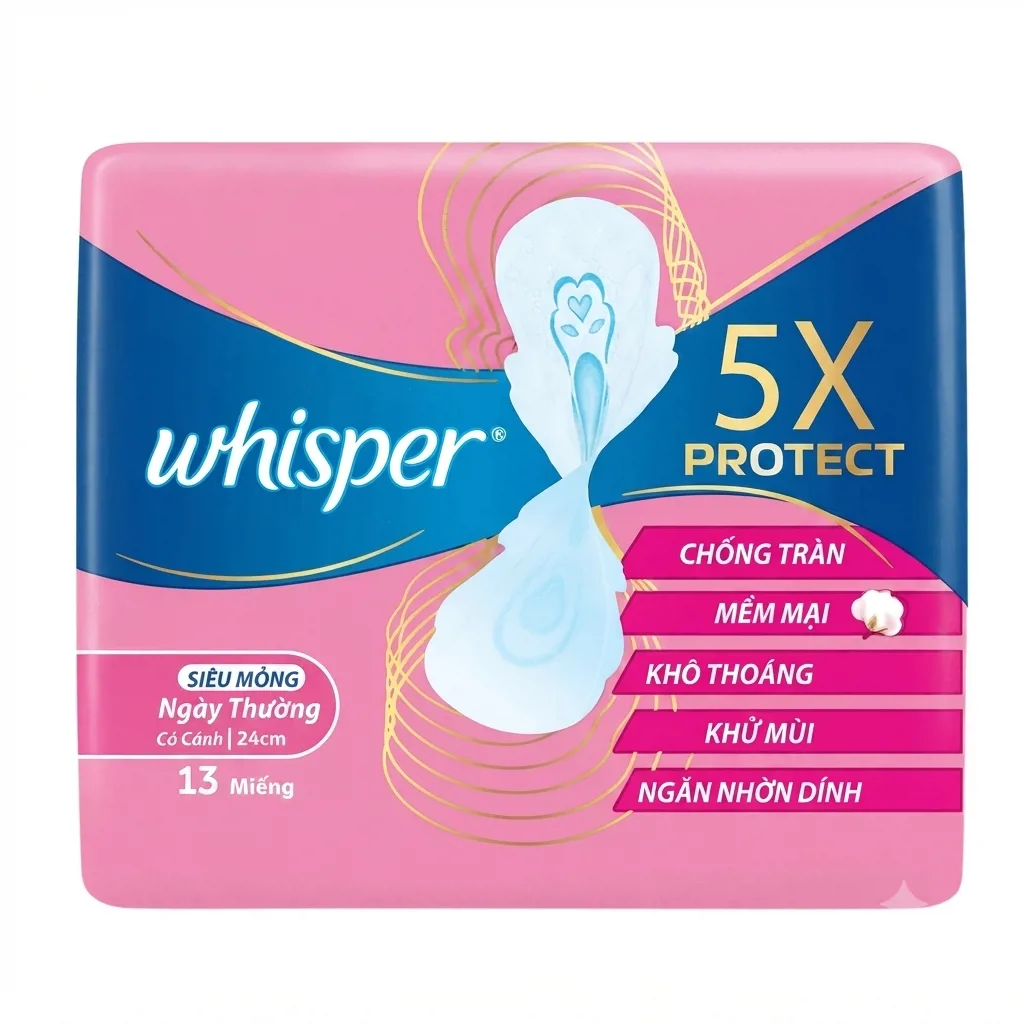 Băng Vệ Sinh Whisper 5X Bảo Vệ Siêu Mỏng 24cm 13 Miếng