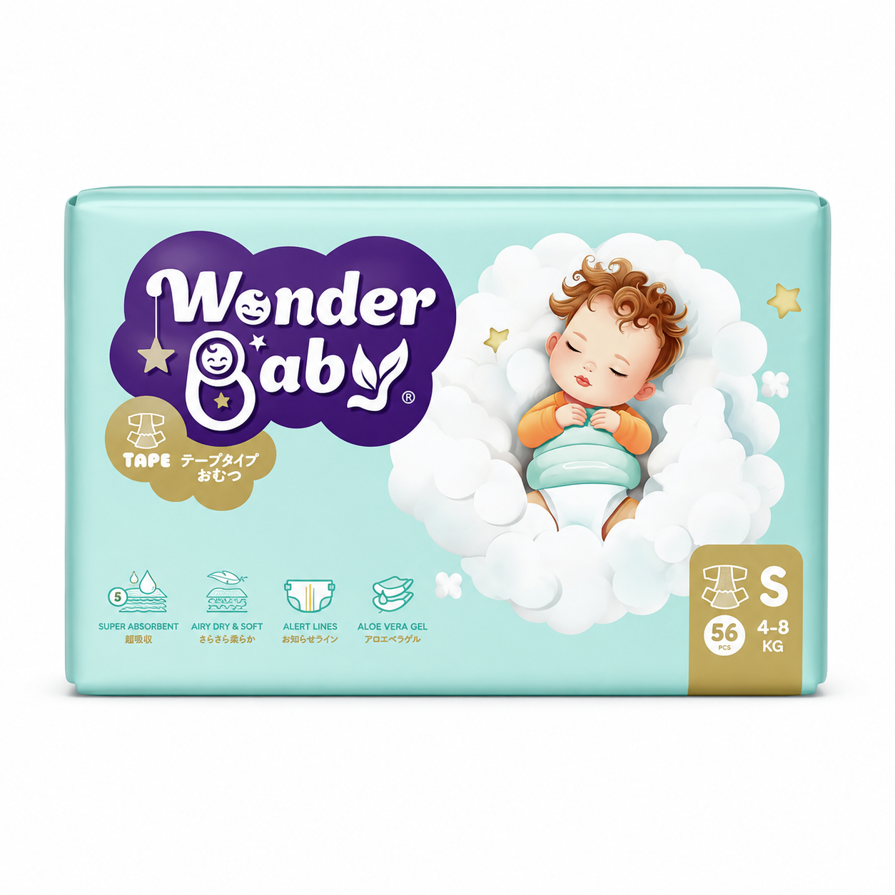 Tã Dán Wonder Baby 5 Lớp Siêu Thấm Hút (Bịch 56 miếng)